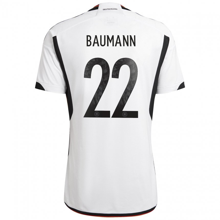 Homme Maillot Allemagne Oliver Baumann #22 Blanc Noir Tenues Domicile 22-24 T-shirt Belgique