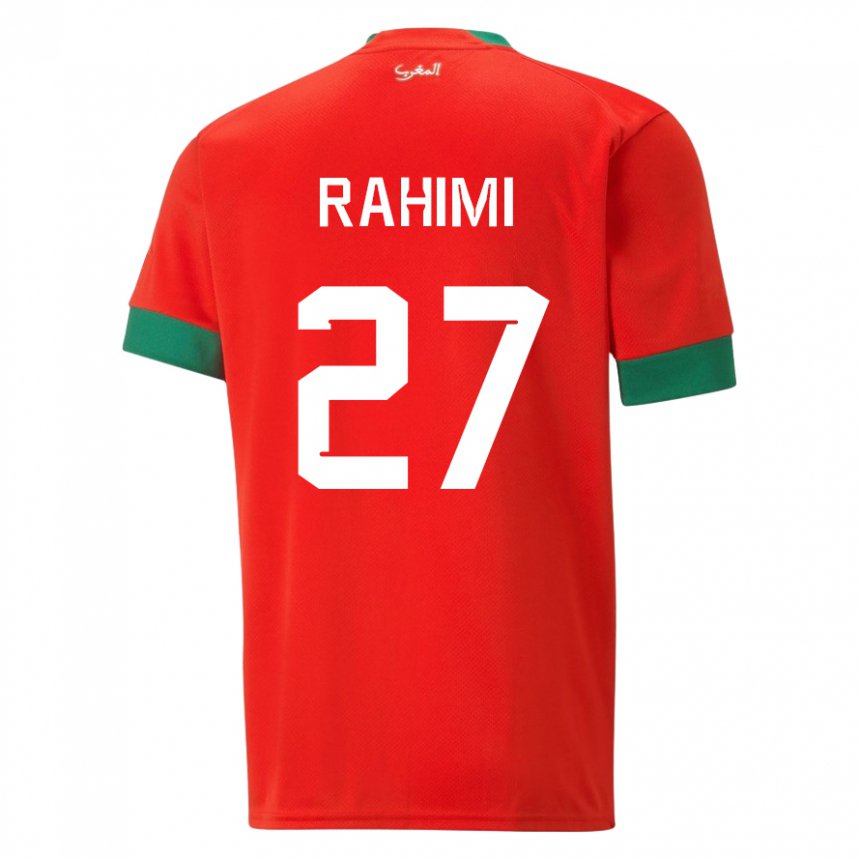 Homme Maillot Maroc Soufiane Rahimi #27 Rouge Tenues Domicile 22-24 T-shirt Belgique