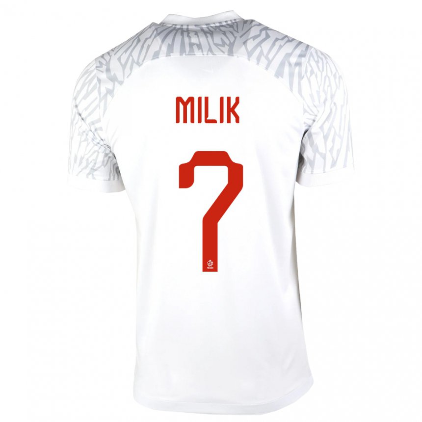 Homme Maillot Pologne Arkadiusz Milik #7 Blanc Tenues Domicile 22-24 T-shirt Belgique