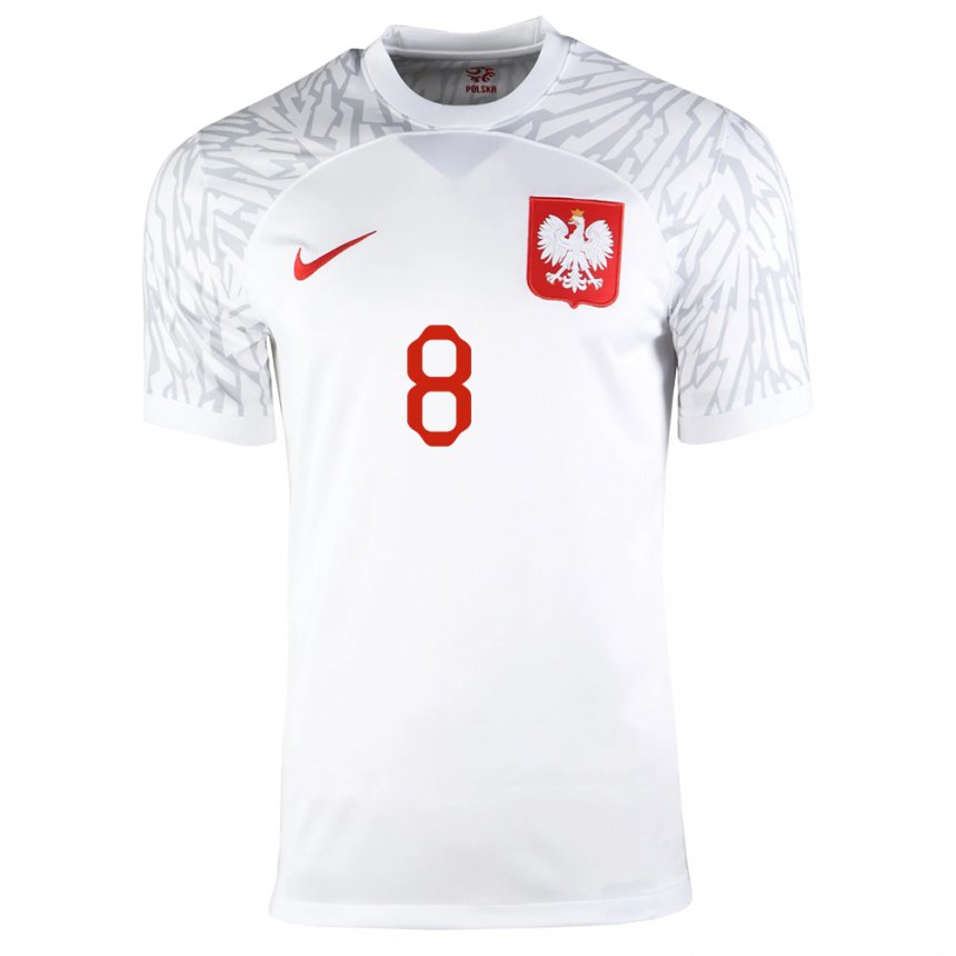 Herren Polnische Jakub Piotrowski #8 Weiß Heimtrikot Trikot 22-24 T-shirt Belgien