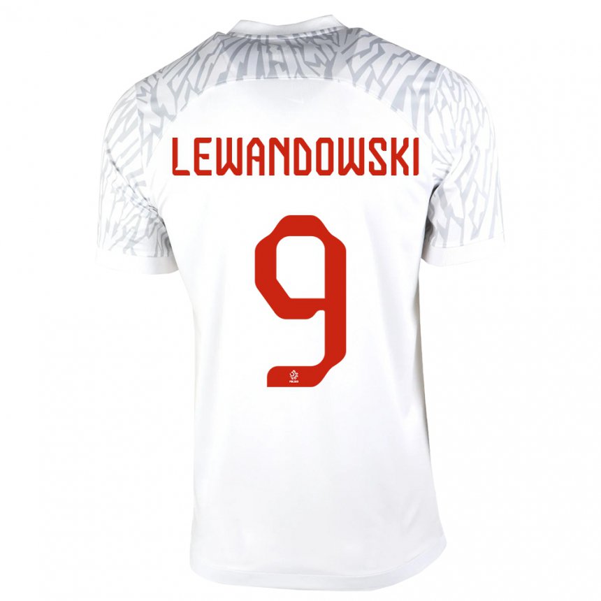 Homme Maillot Pologne Robert Lewandowski #9 Blanc Tenues Domicile 22-24 T-shirt Belgique