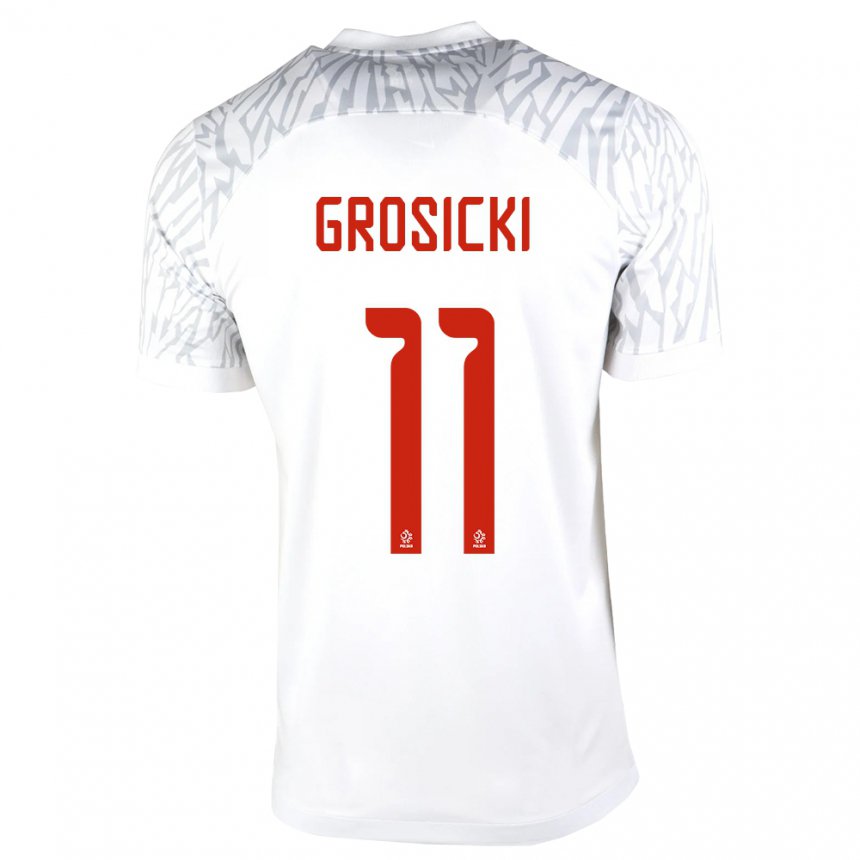 Homme Maillot Pologne Kamil Grosicki #11 Blanc Tenues Domicile 22-24 T-shirt Belgique