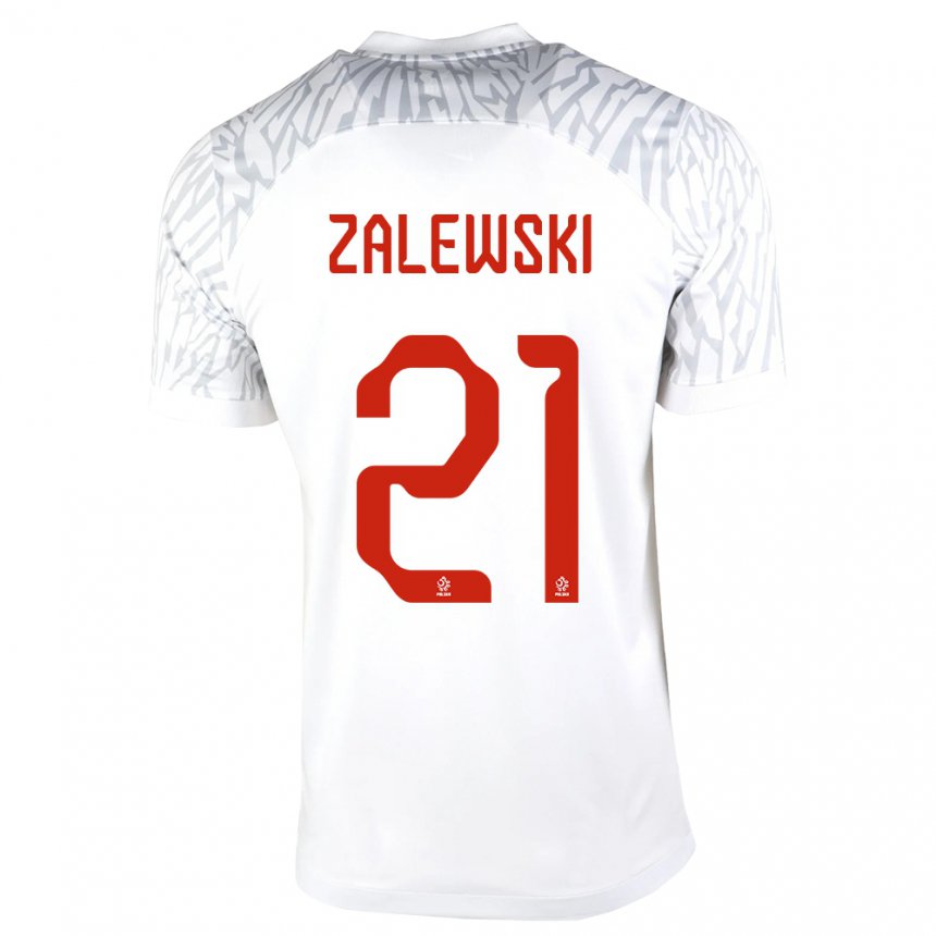 Homme Maillot Pologne Nicola Zalewski #21 Blanc Tenues Domicile 22-24 T-shirt Belgique