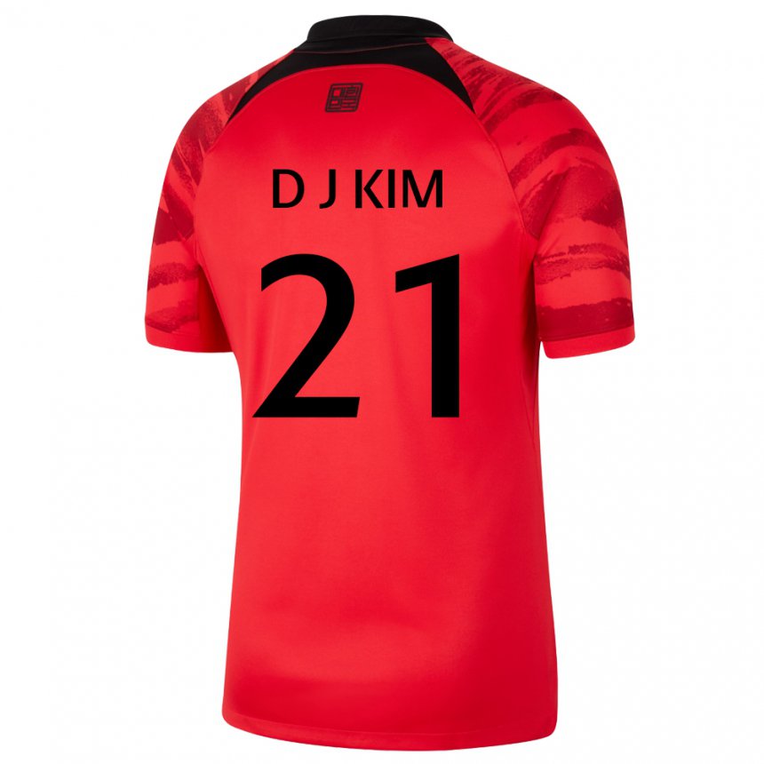 Homme Maillot Corée Du Sud Dong-jun Kim #21 Rouge Noir Tenues Domicile 22-24 T-shirt Belgique