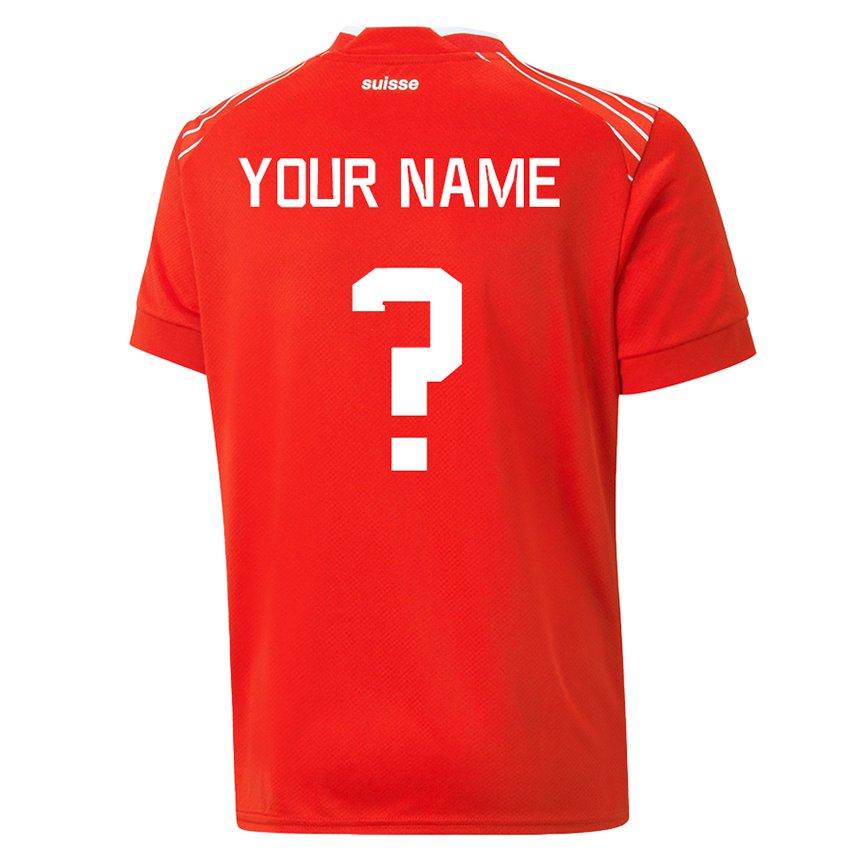 Homme Maillot Suisse Votre Nom #0 Rouge Tenues Domicile 22-24 T-shirt Belgique