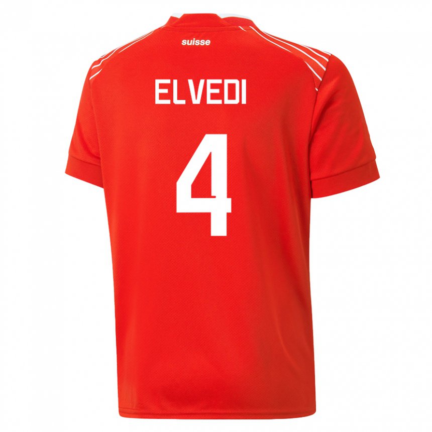Homme Maillot Suisse Nico Elvedi #4 Rouge Tenues Domicile 22-24 T-shirt Belgique
