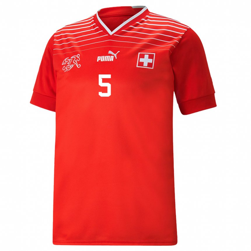 Herren Schweizer Noah Okafor #5 Rot Heimtrikot Trikot 22-24 T-shirt Belgien