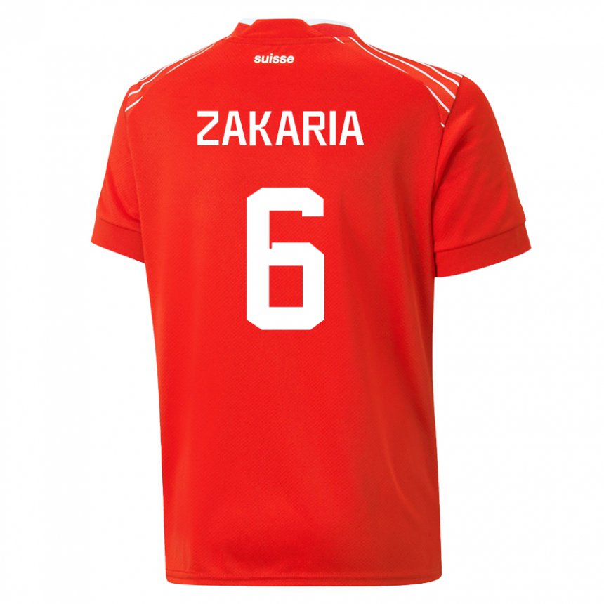 Herren Schweizer Denis Zakaria #6 Rot Heimtrikot Trikot 22-24 T-shirt Belgien