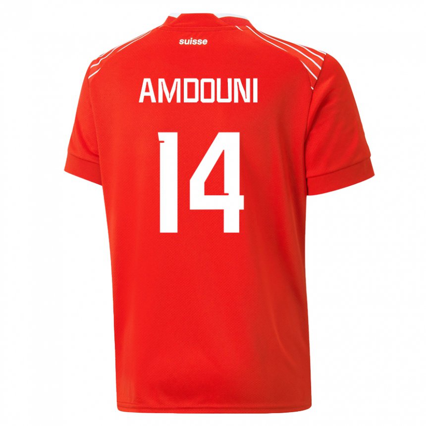 Herren Schweizer Mohamed Zeki Amdouni #14 Rot Heimtrikot Trikot 22-24 T-shirt Belgien