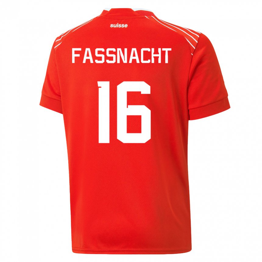 Homme Maillot Suisse Christian Fassnacht #16 Rouge Tenues Domicile 22-24 T-shirt Belgique