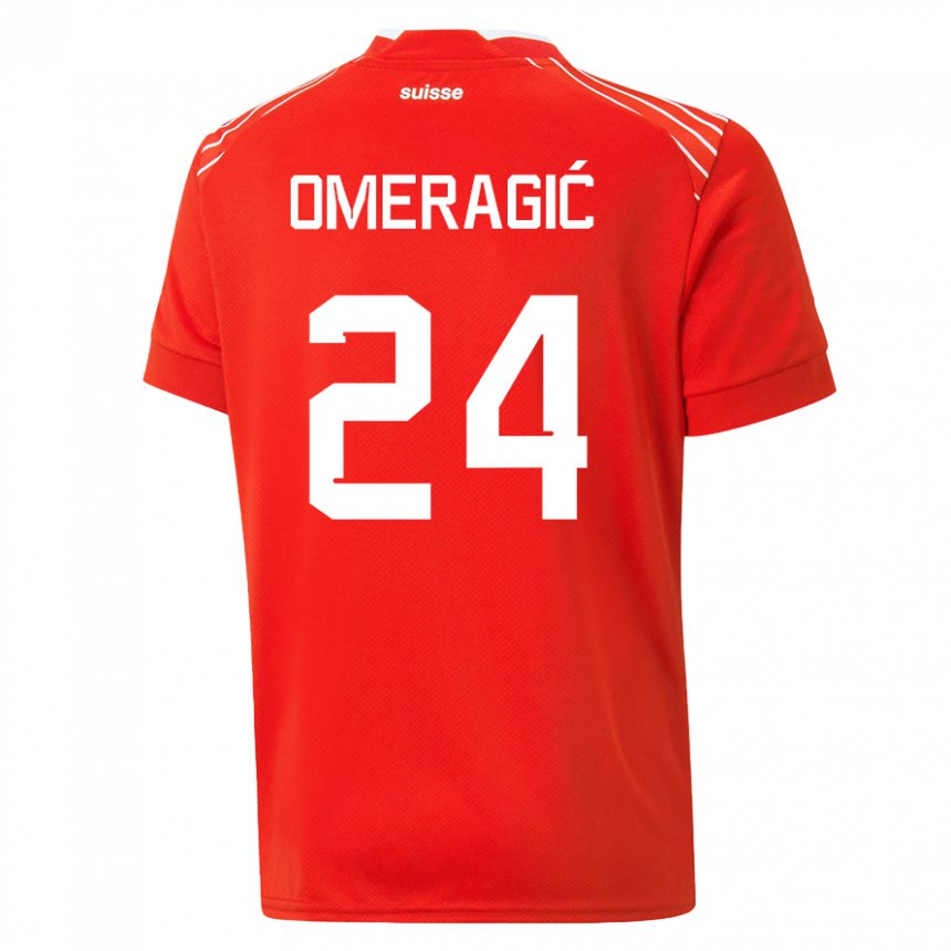 Homme Maillot Suisse Becir Omeragic #24 Rouge Tenues Domicile 22-24 T-shirt Belgique