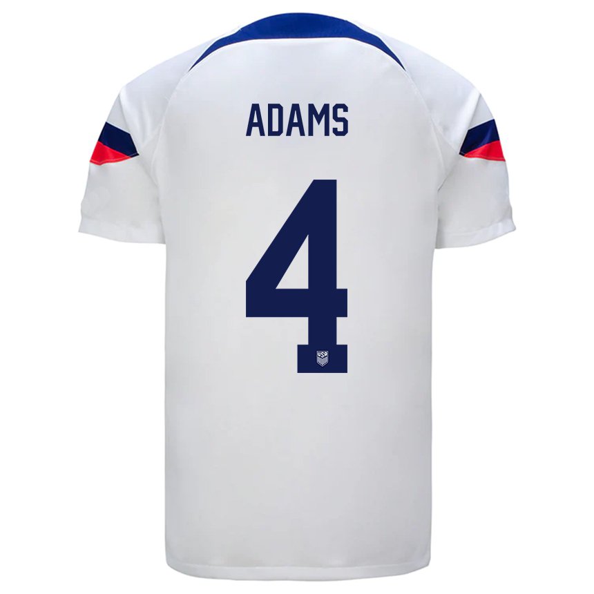 Homme Maillot États-unis Tyler Adams #4 Blanc Tenues Domicile 22-24 T-shirt Belgique