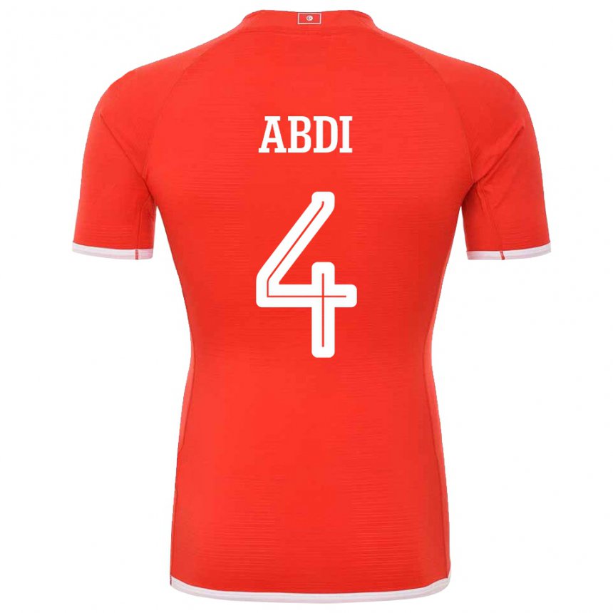 Homme Maillot Tunisie Ali Abdi #4 Rouge Tenues Domicile 22-24 T-shirt Belgique