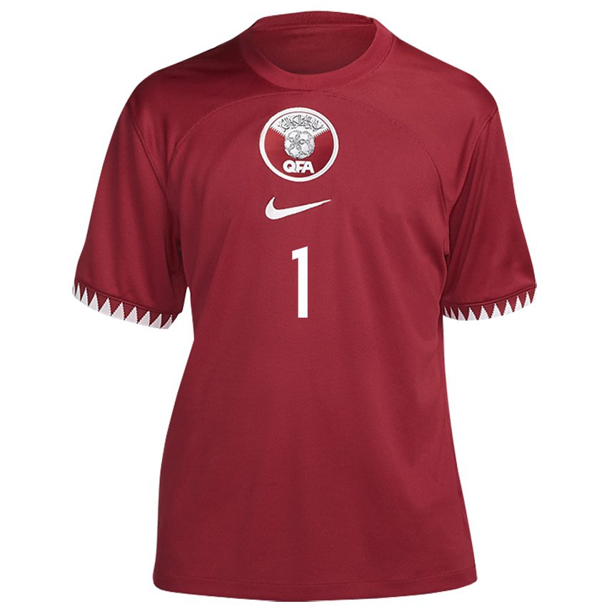 Herren Katarische Saad Al Sheeb #1 Kastanienbraun Heimtrikot Trikot 22-24 T-shirt Belgien