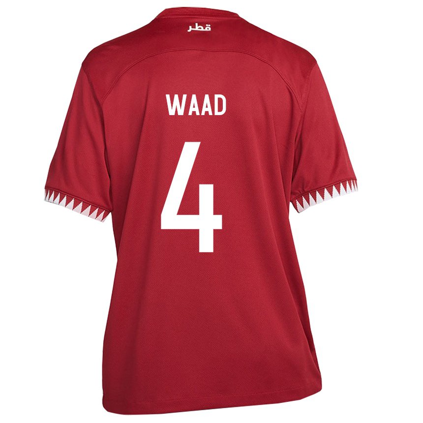 Homme Maillot Qatar Mohammed Waad #4 Bordeaux Tenues Domicile 22-24 T-shirt Belgique
