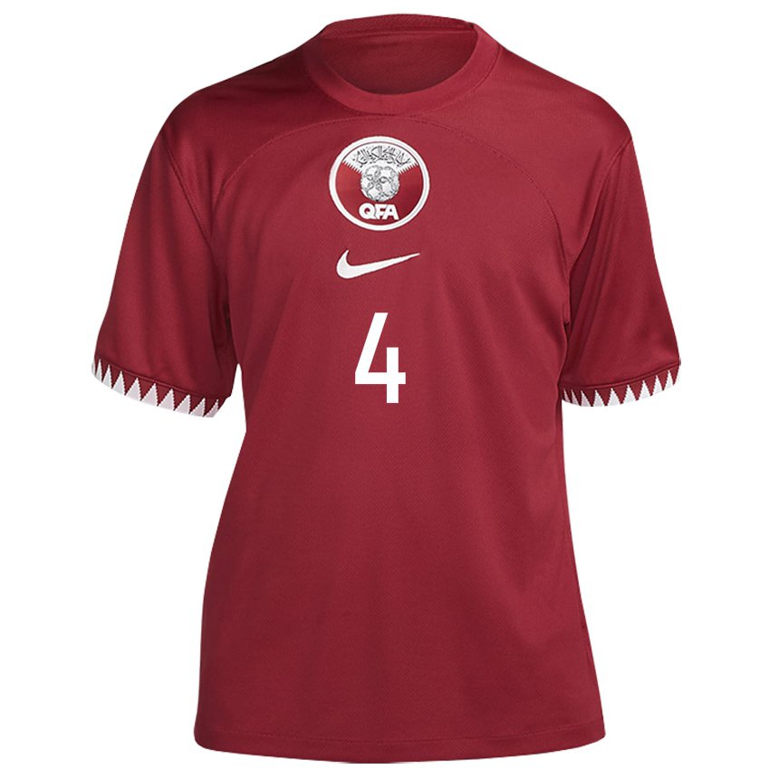 Homme Maillot Qatar Mohammed Waad #4 Bordeaux Tenues Domicile 22-24 T-shirt Belgique