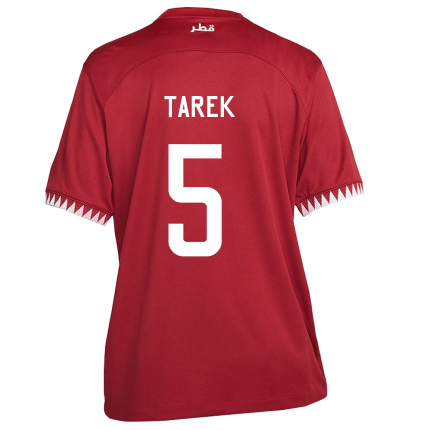 Herren Katarische Tarek Salman #5 Kastanienbraun Heimtrikot Trikot 22-24 T-shirt Belgien