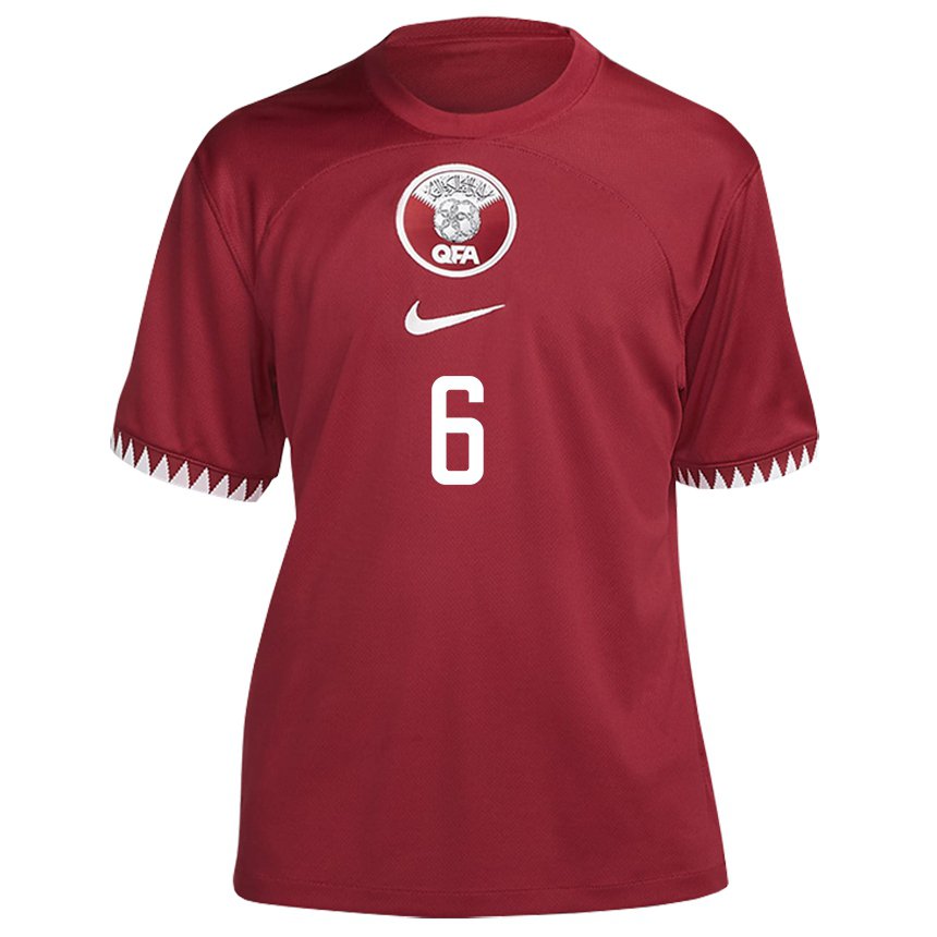 Homme Maillot Qatar Abdulaziz Hatem #6 Bordeaux Tenues Domicile 22-24 T-shirt Belgique