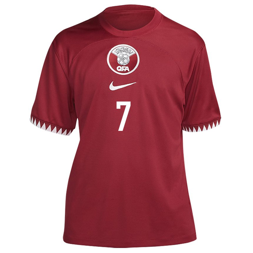 Herren Katarische Ahmed Alaaeldin #7 Kastanienbraun Heimtrikot Trikot 22-24 T-shirt Belgien