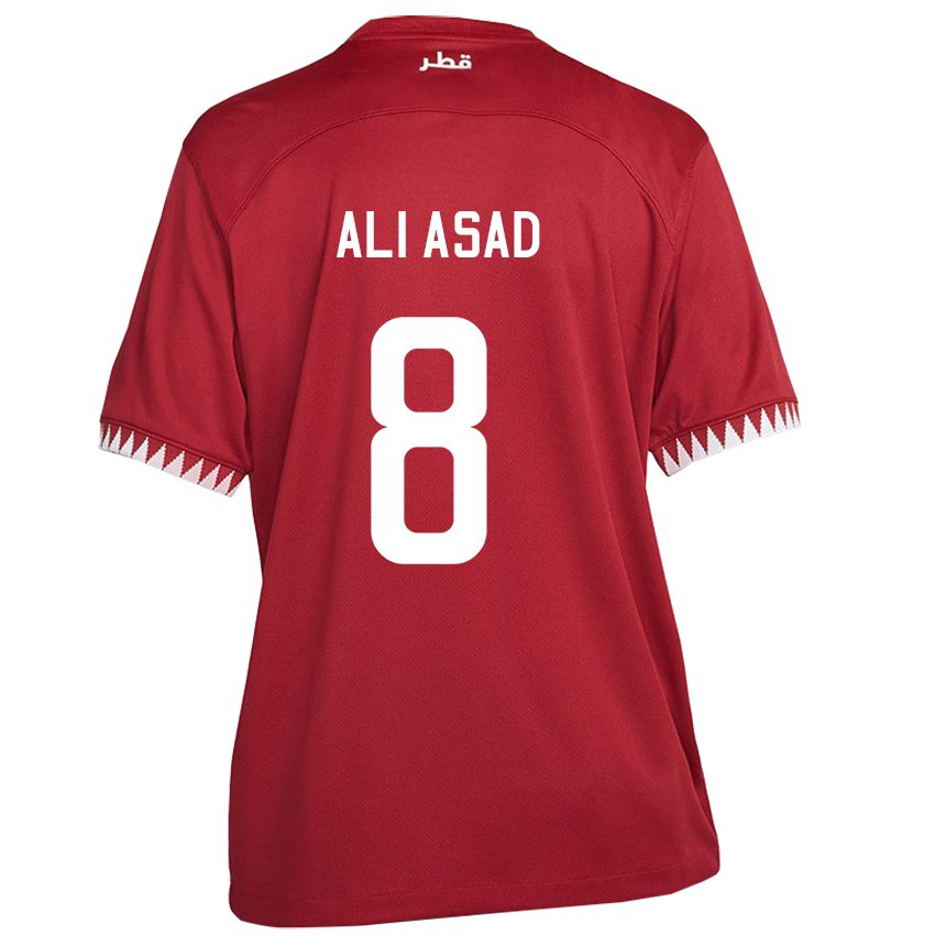 Herren Katarische Ali Asad #8 Kastanienbraun Heimtrikot Trikot 22-24 T-shirt Belgien