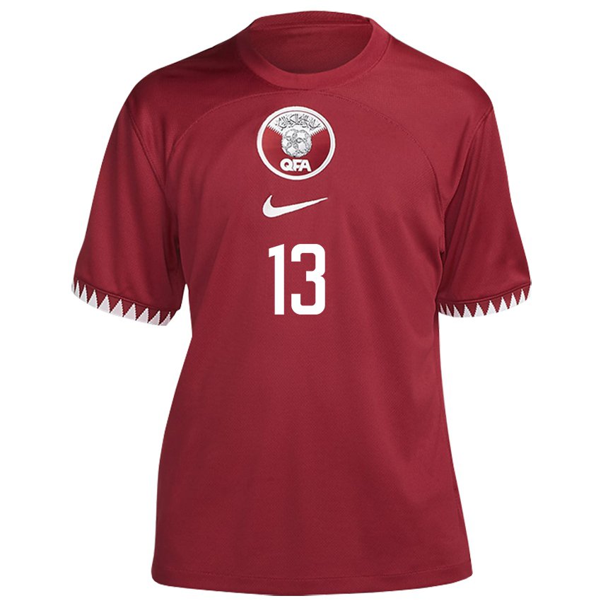 Homme Maillot Qatar Hazem Shehata #13 Bordeaux Tenues Domicile 22-24 T-shirt Belgique