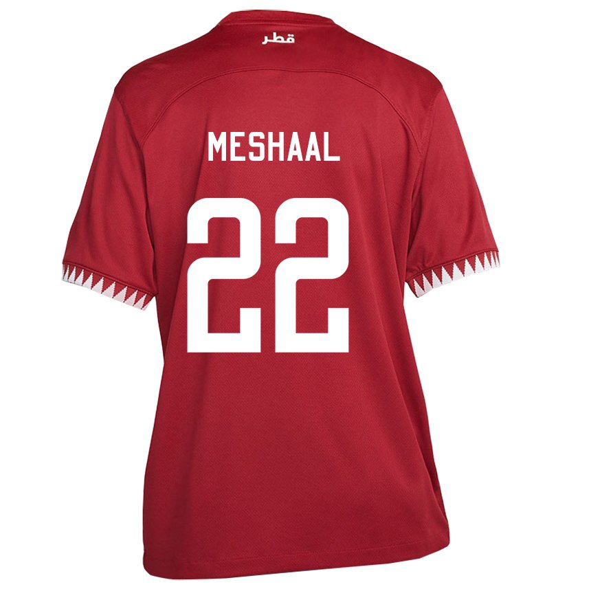 Homme Maillot Qatar Meshaal Barsham #22 Bordeaux Tenues Domicile 22-24 T-shirt Belgique