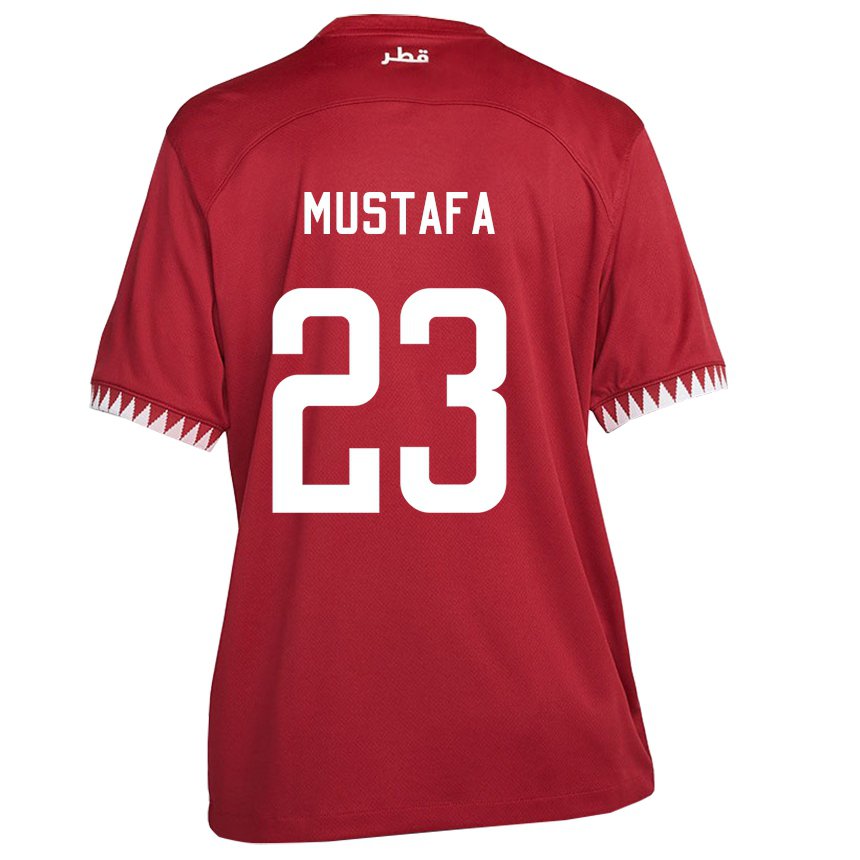 Herren Katarische Mustafa Mashaal #23 Kastanienbraun Heimtrikot Trikot 22-24 T-shirt Belgien