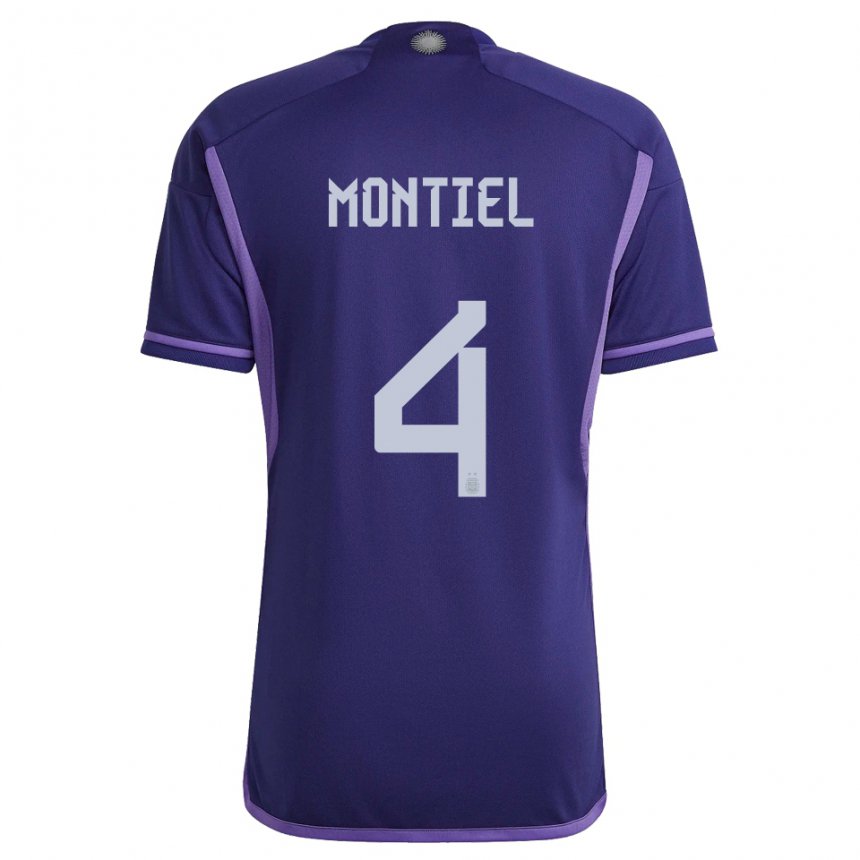 Herren Argentinische Gonzalo Montiel #4 Violett Auswärtstrikot Trikot 22-24 T-shirt Belgien