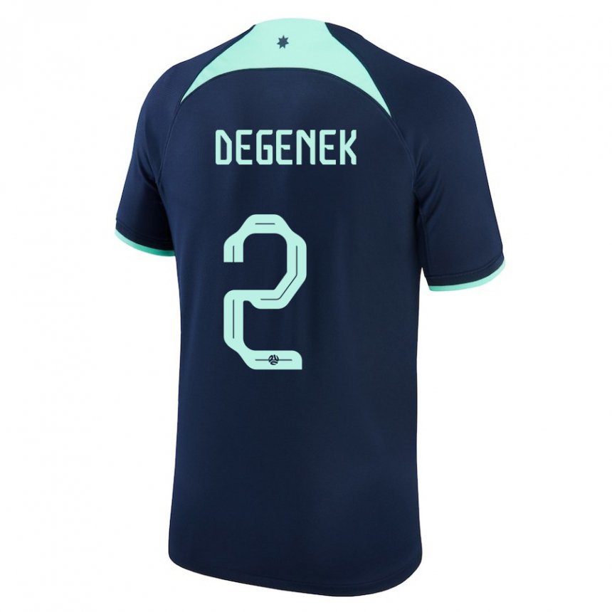 Herren Australische Milos Degenek #2 Dunkelblau Auswärtstrikot Trikot 22-24 T-shirt Belgien