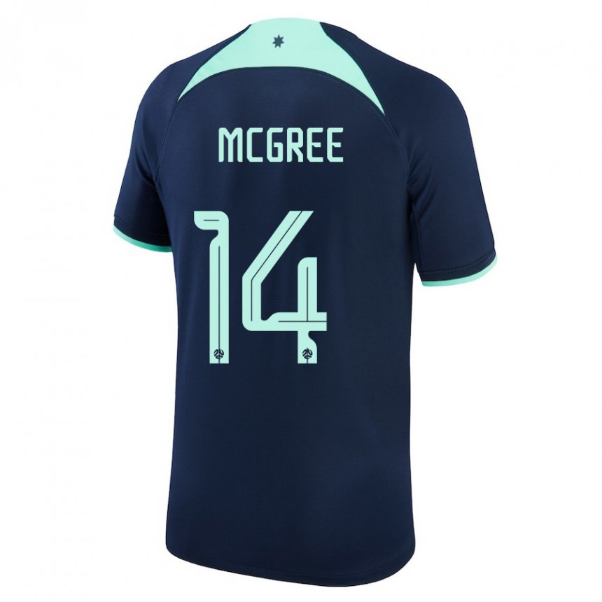 Herren Australische Riley Mcgree #14 Dunkelblau Auswärtstrikot Trikot 22-24 T-shirt Belgien
