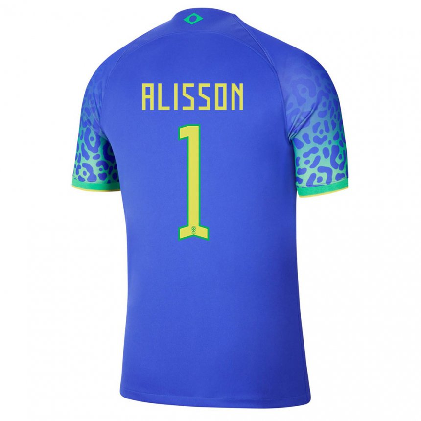 Homme Maillot Brésil Alisson #1 Bleue Tenues Extérieur 22-24 T-shirt Belgique