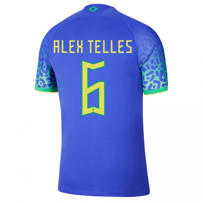 Homme Maillot Brésil Alex Telles #6 Bleue Tenues Extérieur 22-24 T-shirt Belgique