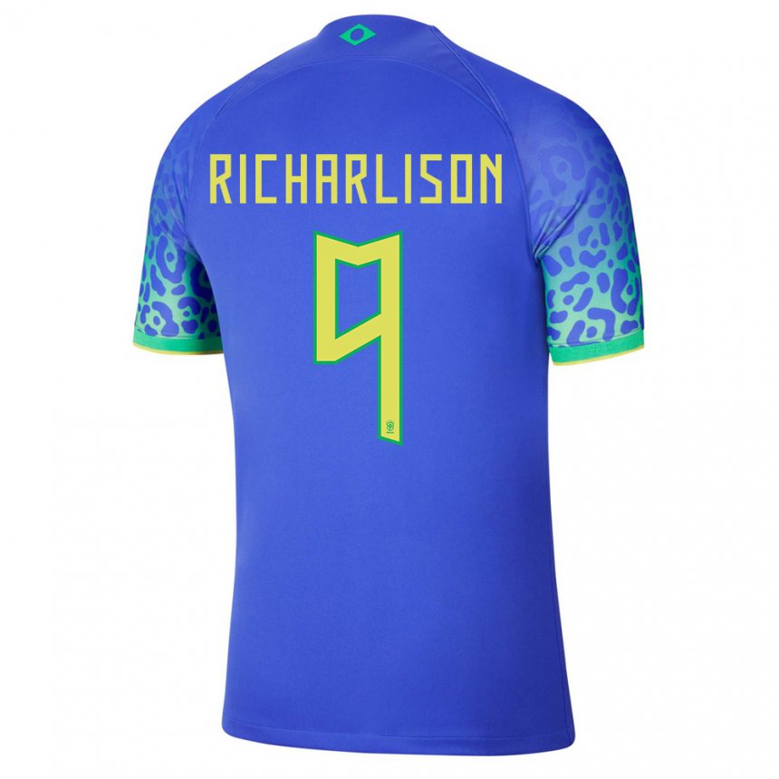 Herren Brasilianische Richarlison #9 Blau Auswärtstrikot Trikot 22-24 T-shirt Belgien