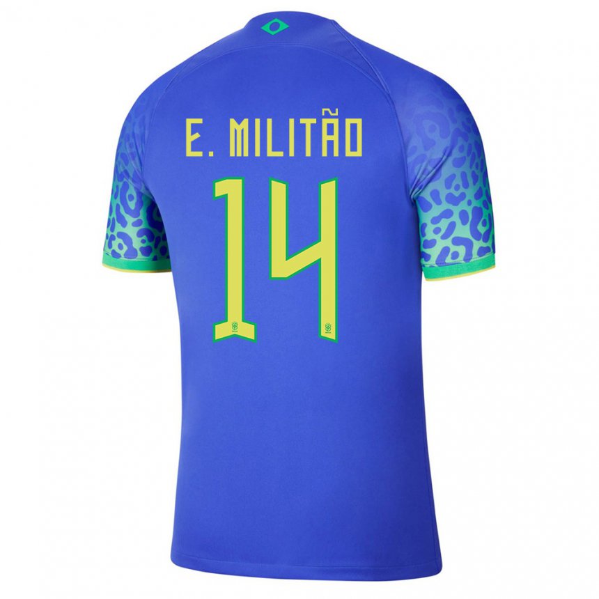 Herren Brasilianische Eder Militao #14 Blau Auswärtstrikot Trikot 22-24 T-shirt Belgien