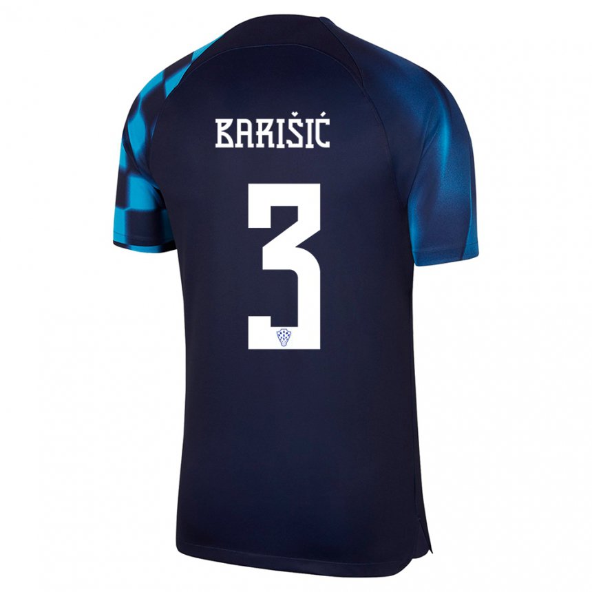 Homme Maillot Croatie Borna Barisic #3 Bleu Foncé Tenues Extérieur 22-24 T-shirt Belgique