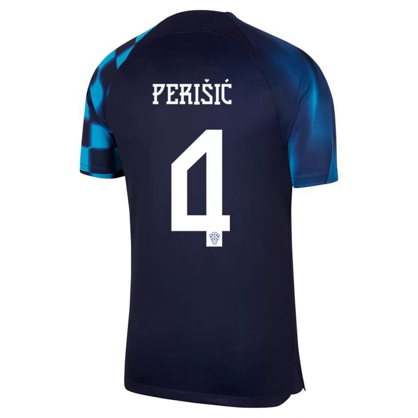 Herren Kroatische Ivan Perisic #4 Dunkelblau Auswärtstrikot Trikot 22-24 T-shirt Belgien