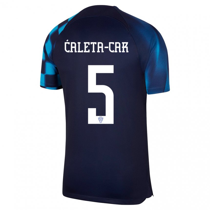 Herren Kroatische Duje Caleta Car #5 Dunkelblau Auswärtstrikot Trikot 22-24 T-shirt Belgien