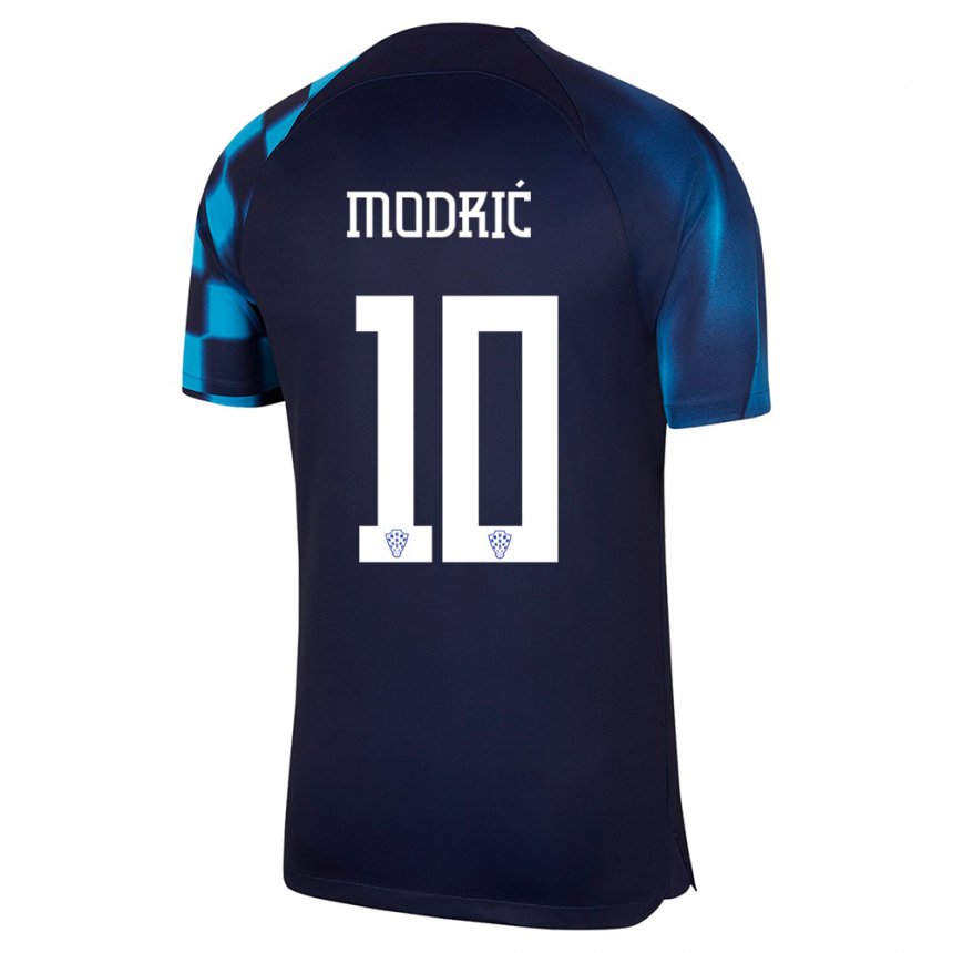 Homme Maillot Croatie Luka Modric #10 Bleu Foncé Tenues Extérieur 22-24 T-shirt Belgique