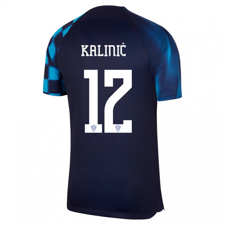 Homme Maillot Croatie Lovre Kalinic #12 Bleu Foncé Tenues Extérieur 22-24 T-shirt Belgique
