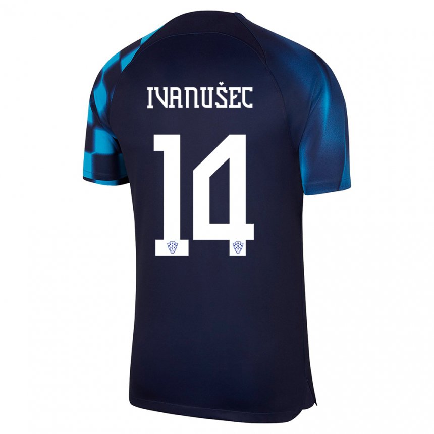Herren Kroatische Luka Ivanusec #14 Dunkelblau Auswärtstrikot Trikot 22-24 T-shirt Belgien