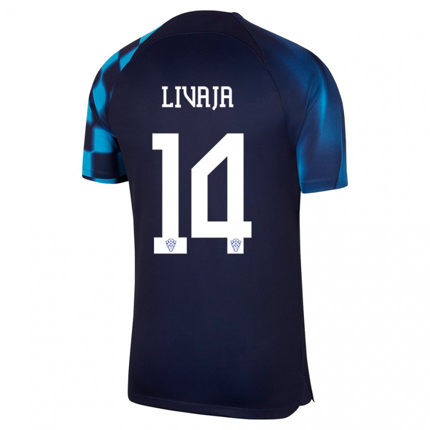 Herren Kroatische Marko Livaja #14 Dunkelblau Auswärtstrikot Trikot 22-24 T-shirt Belgien