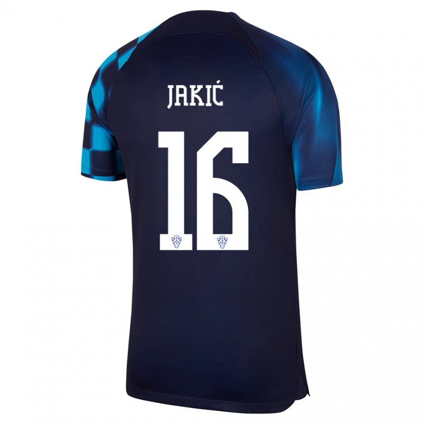 Herren Kroatische Kristijan Jakic #16 Dunkelblau Auswärtstrikot Trikot 22-24 T-shirt Belgien