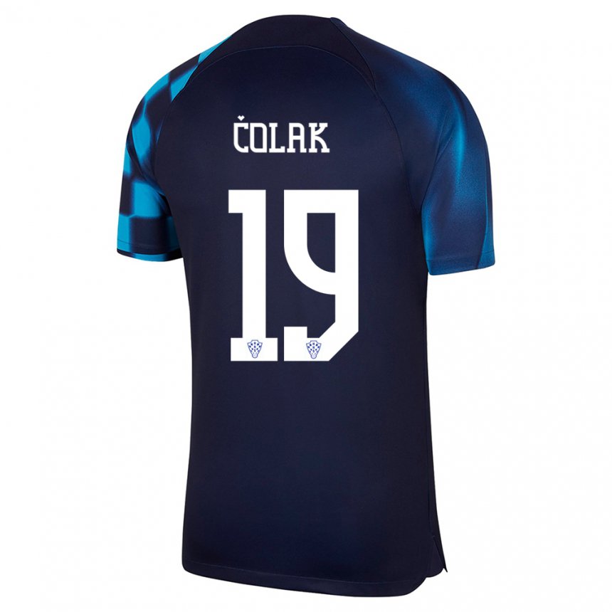 Herren Kroatische Antonio Colak #19 Dunkelblau Auswärtstrikot Trikot 22-24 T-shirt Belgien