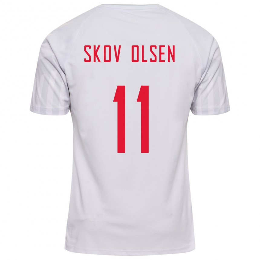 Homme Maillot Danemark Andreas Skov Olsen #11 Blanc Tenues Extérieur 22-24 T-shirt Belgique