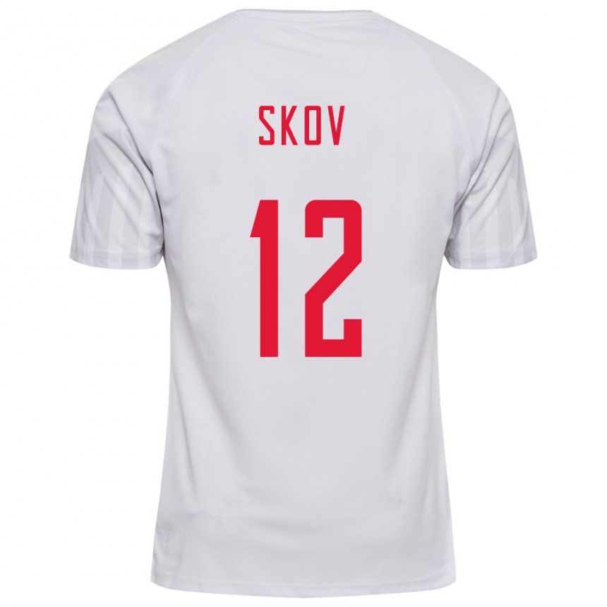Herren Dänische Robert Skov #12 Weiß Auswärtstrikot Trikot 22-24 T-shirt Belgien