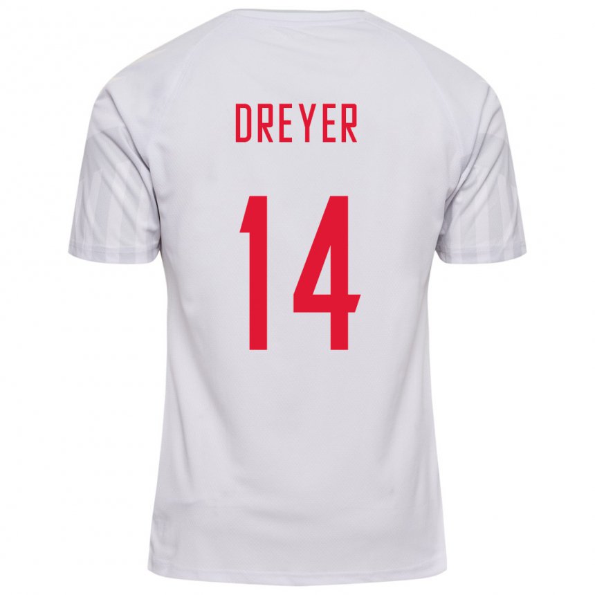 Herren Dänische Anders Dreyer #14 Weiß Auswärtstrikot Trikot 22-24 T-shirt Belgien