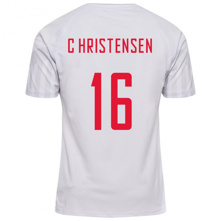 Homme Maillot Danemark Oliver Christensen #16 Blanc Tenues Extérieur 22-24 T-shirt Belgique