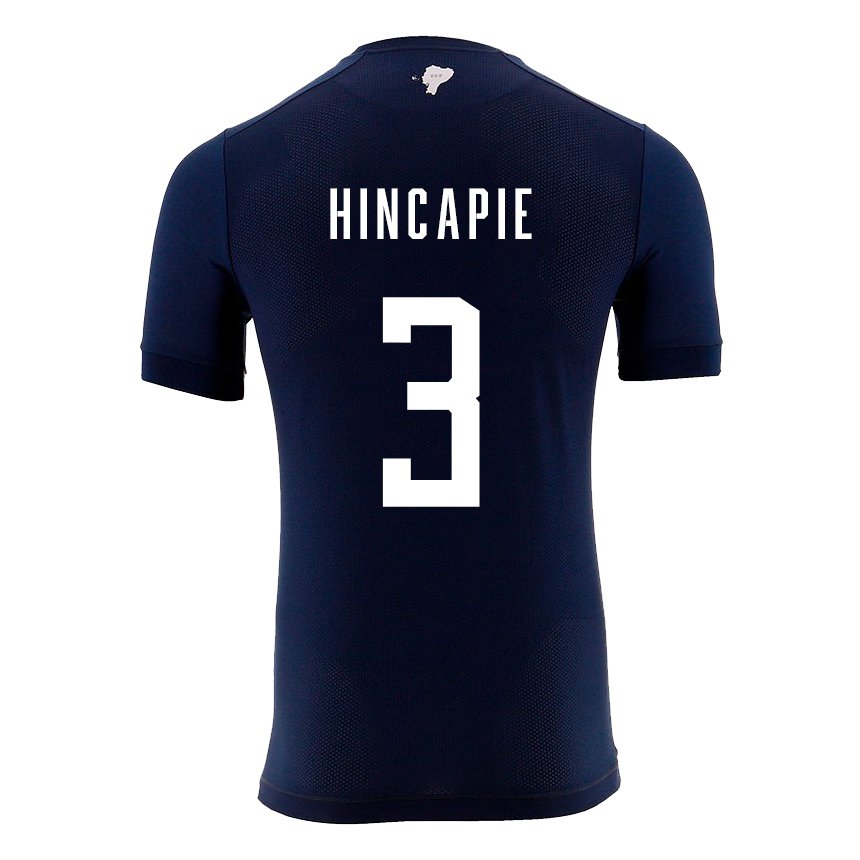 Homme Maillot Équateur Piero Hincapie #3 Bleu Marine Tenues Extérieur 22-24 T-shirt Belgique