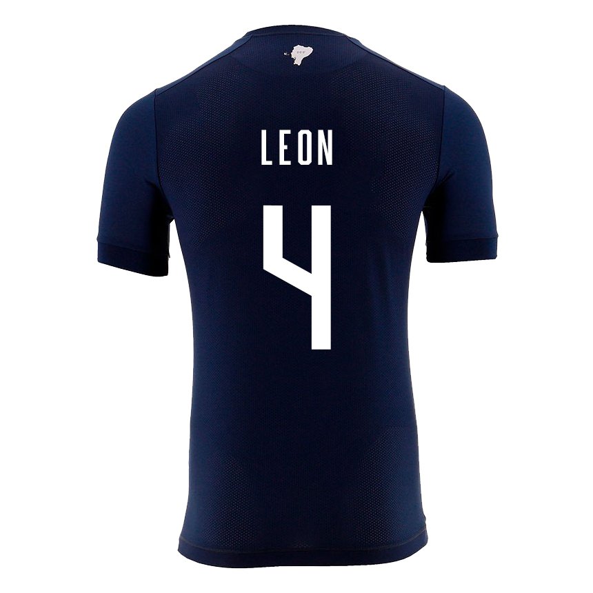Homme Maillot Équateur Fernando Leon #4 Bleu Marine Tenues Extérieur 22-24 T-shirt Belgique
