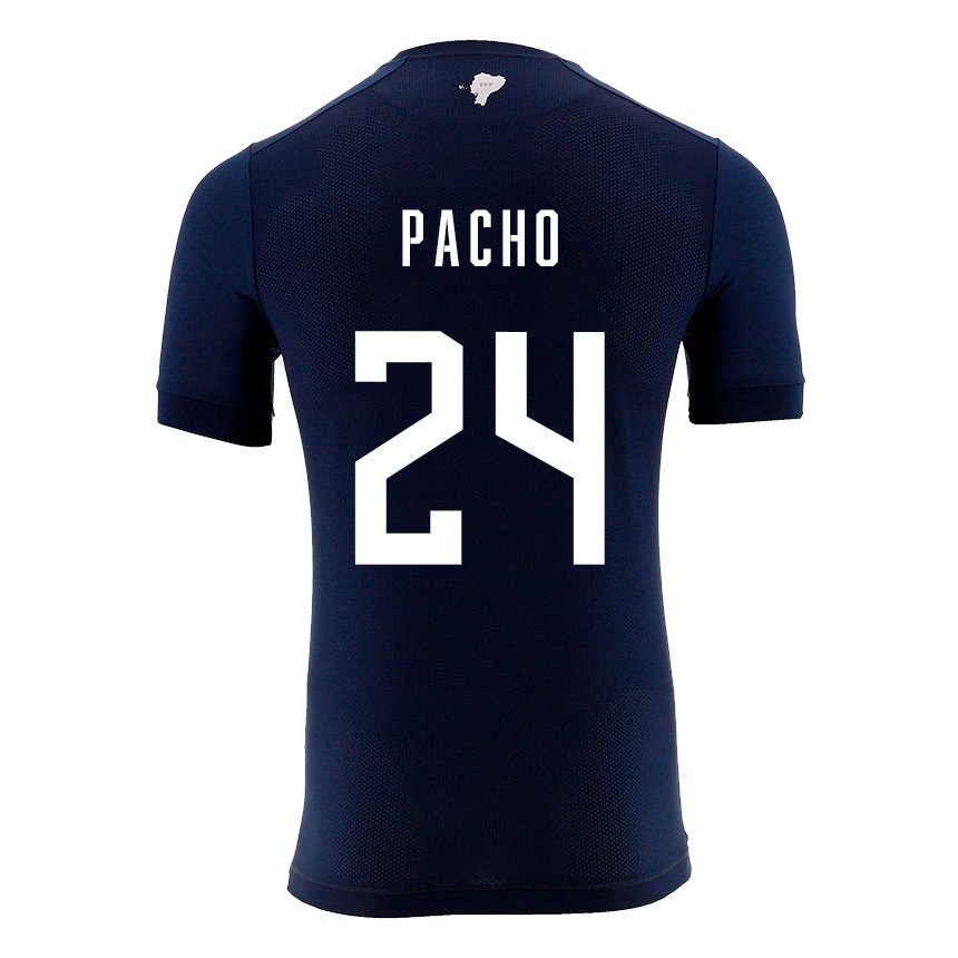 Homme Maillot Équateur William Pacho #24 Bleu Marine Tenues Extérieur 22-24 T-shirt Belgique